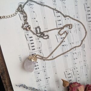 Goldtone Trim Rose Quartz Pendant Necklace - Women Jewelry